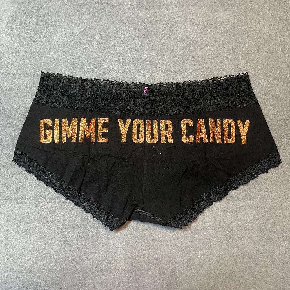 Victorias Secret PINK Low Rise Boy Short Panty Womens Large Black Lace Halloween